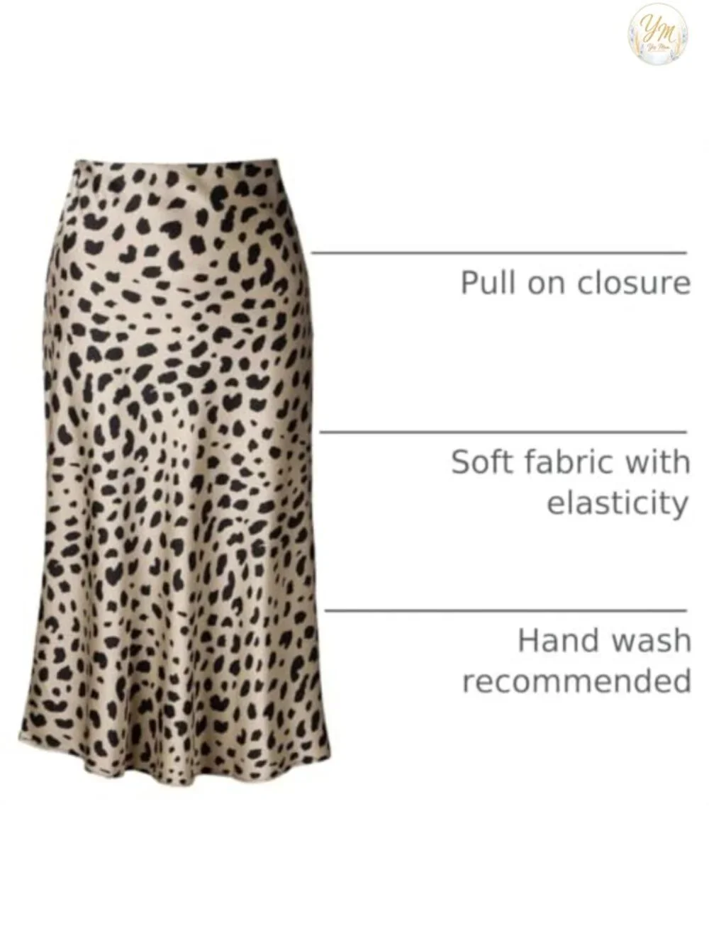 Silk Satin High Waist Midi Leopard Print A-line Skirt Elastic Waist Pull On